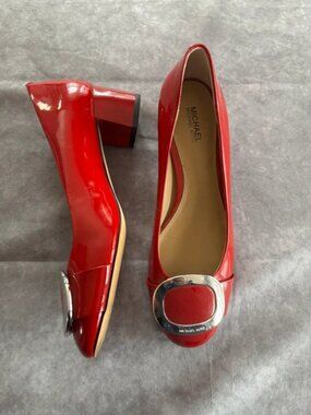 Michael Kors Red Patent Silver Buckle Shoes